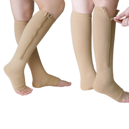 Nylon Zipper Compression Socks Support Graduated Stockings Mens Womens 20-30Mmhg