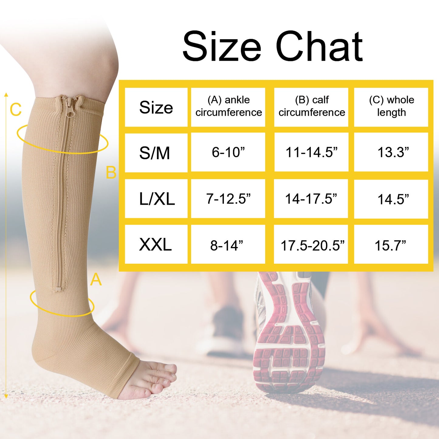 Nylon Zipper Compression Socks Support Graduated Stockings Mens Womens 20-30Mmhg