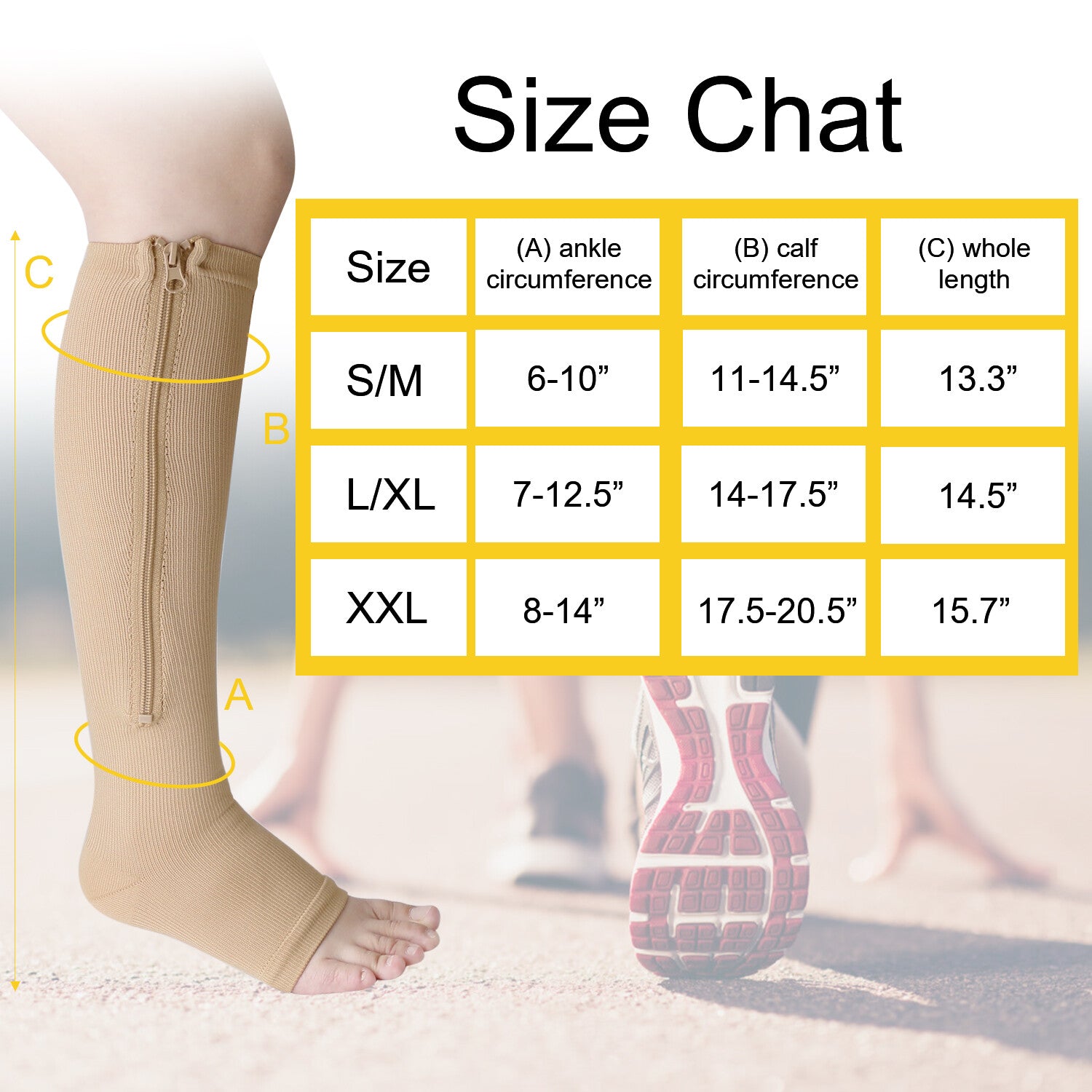 Nylon Zipper Compression Socks Support Graduated Stockings Mens Womens 20-30Mmhg