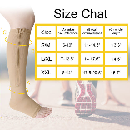 Nylon Zipper Compression Socks Support Graduated Stockings Mens Womens 20-30Mmhg