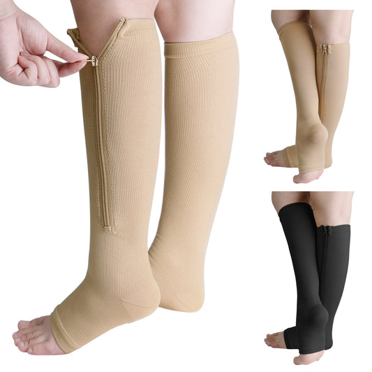 Nylon Zipper Compression Socks Support Graduated Stockings Mens Womens 20-30Mmhg