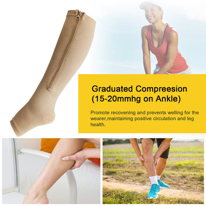 Nylon Zipper Compression Socks Support Graduated Stockings Mens Womens 20-30Mmhg