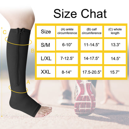 Nylon Zipper Compression Socks Support Graduated Stockings Mens Womens 20-30Mmhg