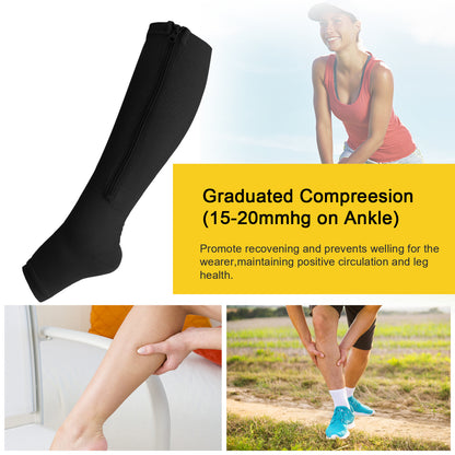 Nylon Zipper Compression Socks Support Graduated Stockings Mens Womens 20-30Mmhg