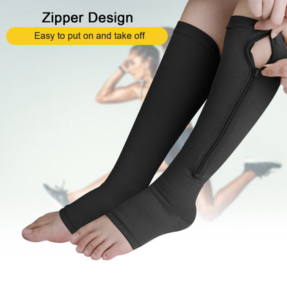 Nylon Zipper Compression Socks Support Graduated Stockings Mens Womens 20-30Mmhg